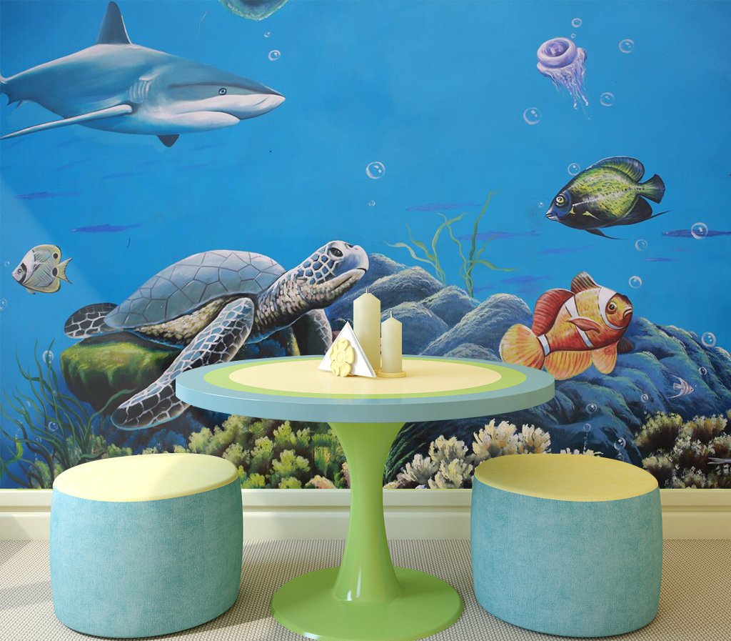 3D Sea Turtle Fish Wall Decal - Self-Adhesive Removable Vinyl Wallpaper Mural (82”x58”/208x146cm) for Home, Office & Kids Room Decor - No Glue Needed, Easy to Apply & Remove