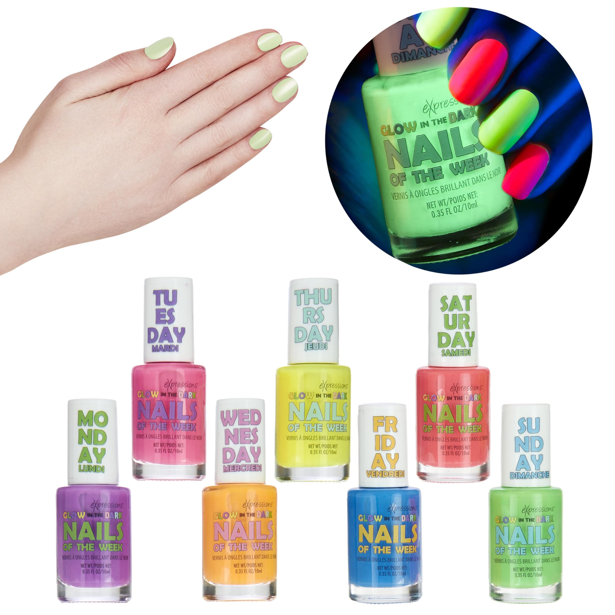 7pc Glow in Dark Nail Polish Kit - Non Toxic Water-Based Manicure Set for Girls | Perfect for Parties & Sleepovers