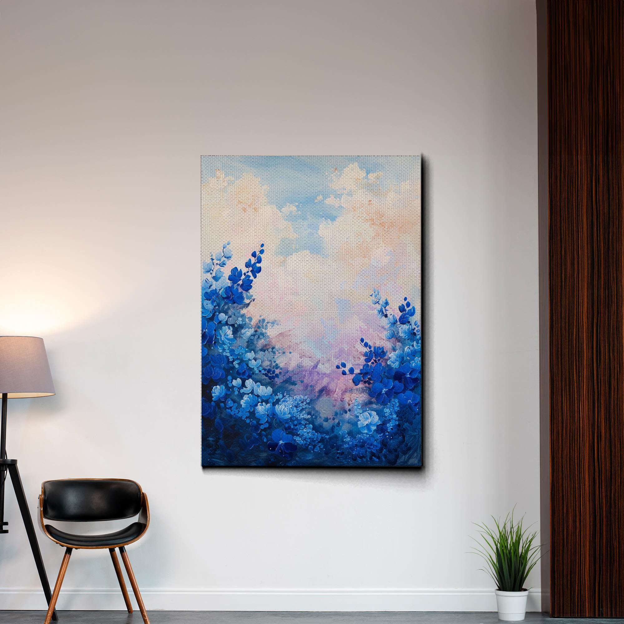 Abstract Purple Orchid Flower Canvas Art - Floral Wall Decor with Mountain Sunset Glow - Handmade Canvas Prints for Living Room, Bedroom & Office Decoration