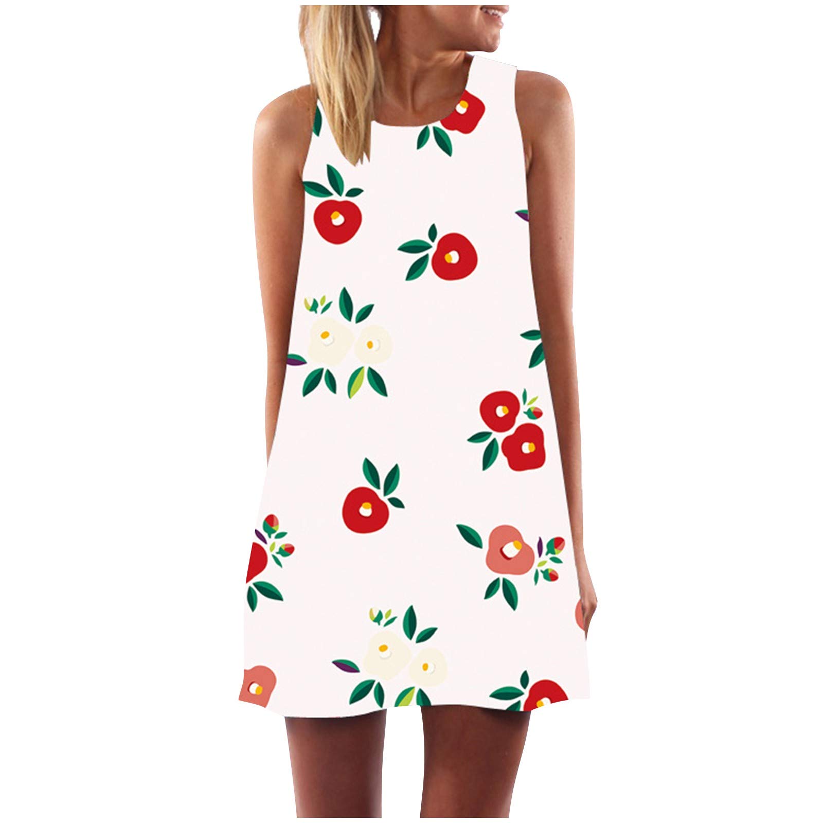 aihihe Women's Floral Printed Summer Tank Dress - Sleeveless Casual Crewneck A-Line T-Shirt Dress for Beach, Vacation & Everyday Wear