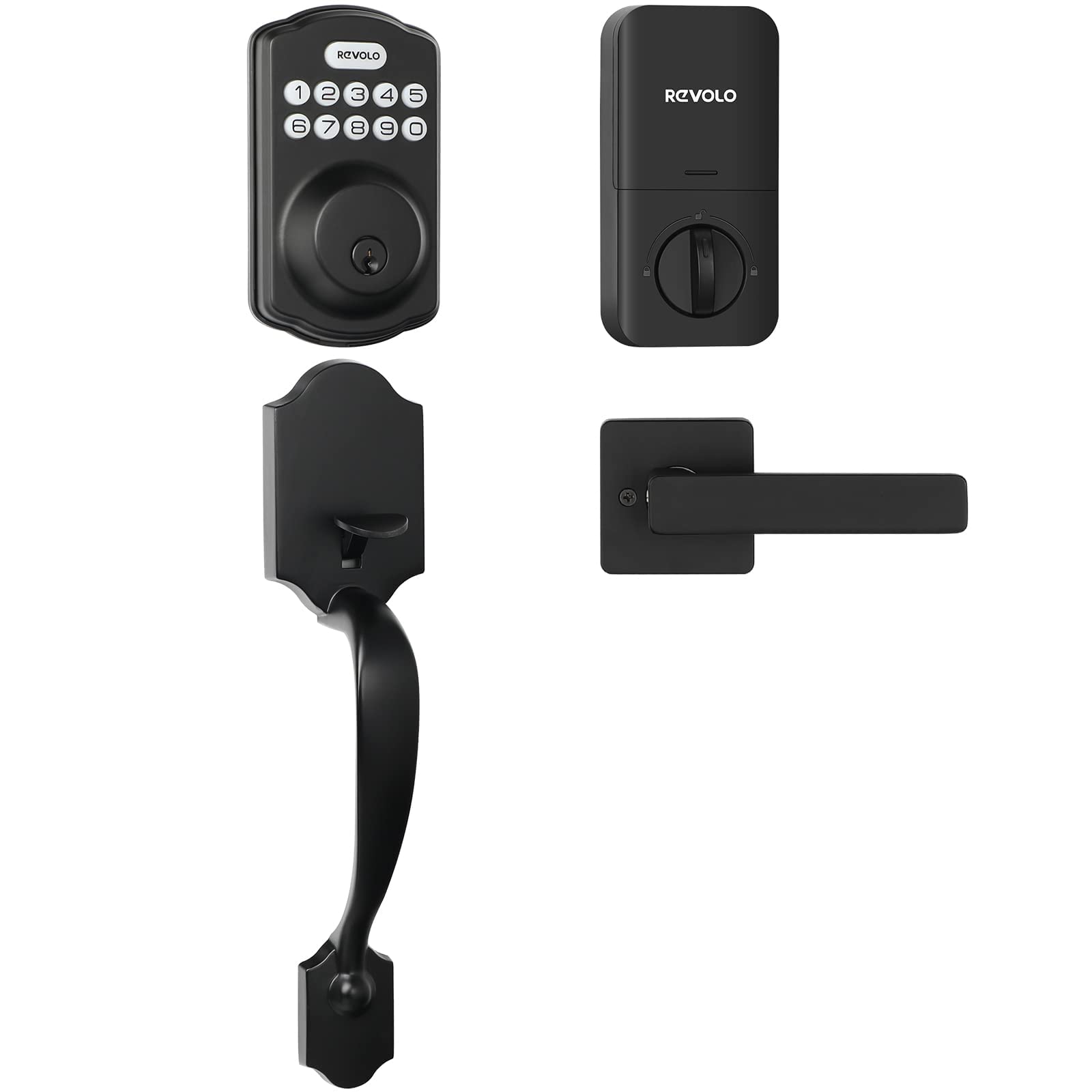Revolo Keyless Entry Keypad Door Lock - Electronic Deadbolt with Handle for Front Door, Auto Lock & Anti-Peeking Password - Secure Black Smart Lock for Home, Apartment, Office (Easy Installation & Keyed Backup)