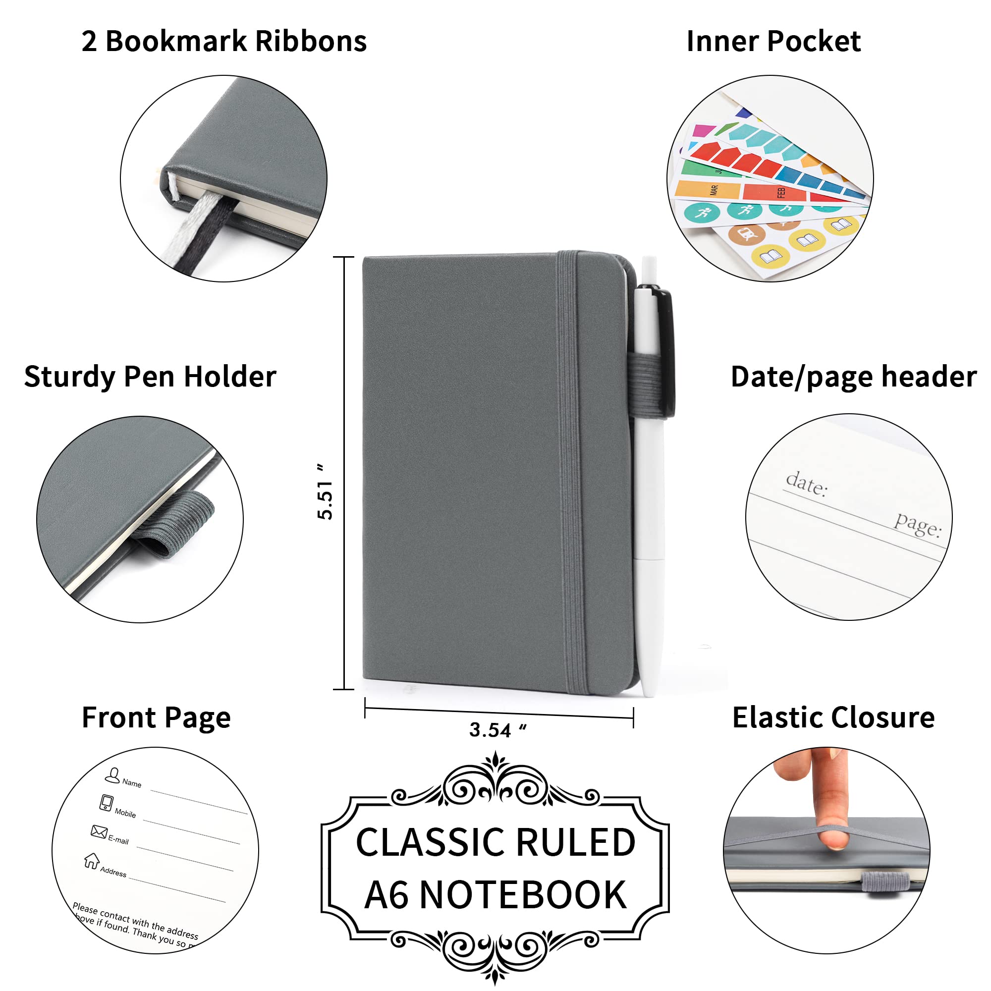 6 Pack Mini Pocket Notebooks - A6 (3.5