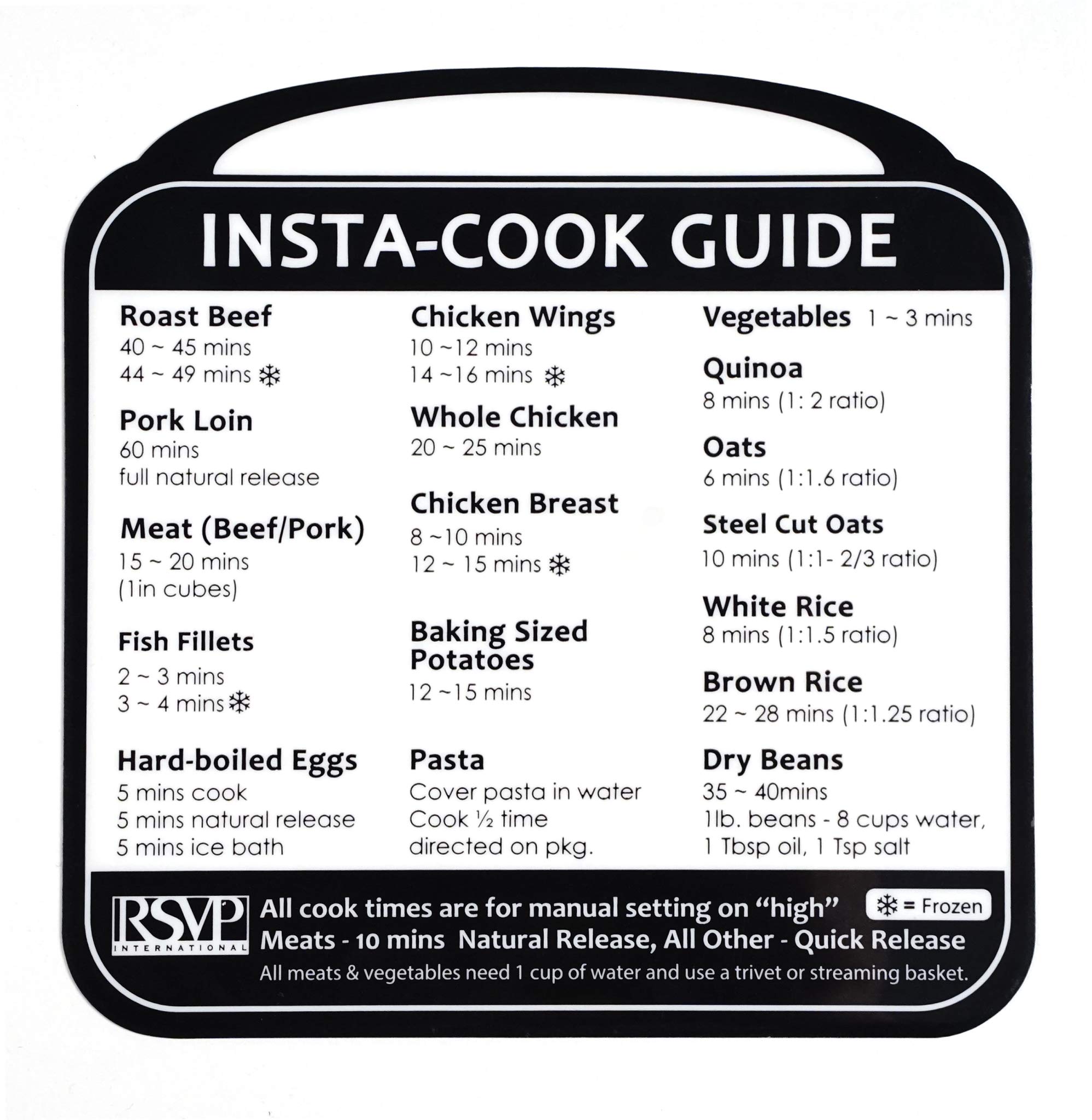 RSVP International Kitchen Organization Collection - Removable Labels & Insta-Cook Guide (White/Black) | Perfect for Pantry Storage, Spice Jars & Meal Prep Organization