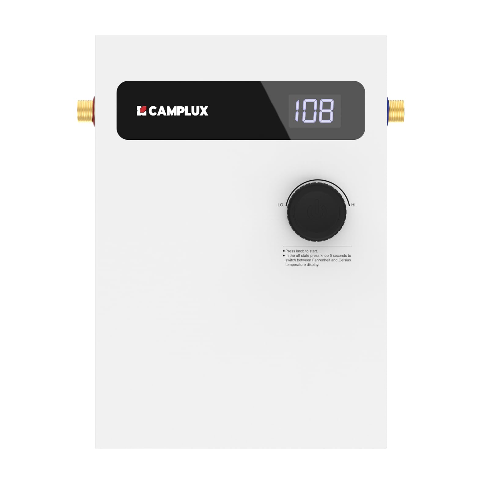 CAMPLUX 8kW 240V Electric Tankless Water Heater - Instant On-Demand Hot Water with Self-Modulating Technology for Energy Savings | ETL Certified | Easy Side Water Connection Installation | Perfect for Apartments, RVs & Small Homes
