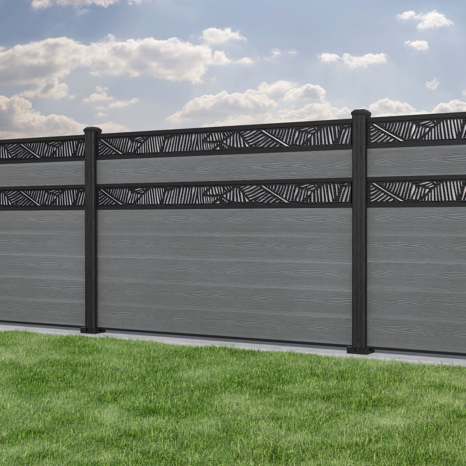 Classic Feather Split Screen Fence Panel - Mid Grey Composite Privacy Fence with Sturdy Posts | Perfect for Backyard, Garden, and Patio Privacy Screening