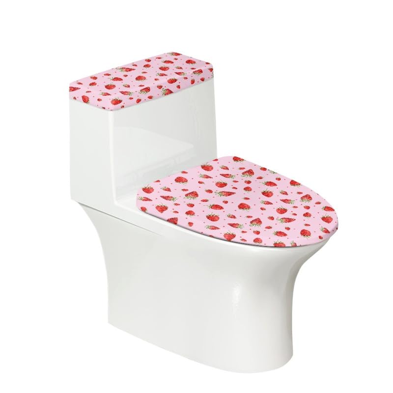 2-Pack Pink Strawberry Toilet Seat Covers - Cute Cartoon Fruit Design with Elastic Edge, Machine Washable Bathroom Accessories for Home Decor | Perfect for Kids' Bathrooms, Farmhouse Style Decor & Berry-Themed Home Accessories