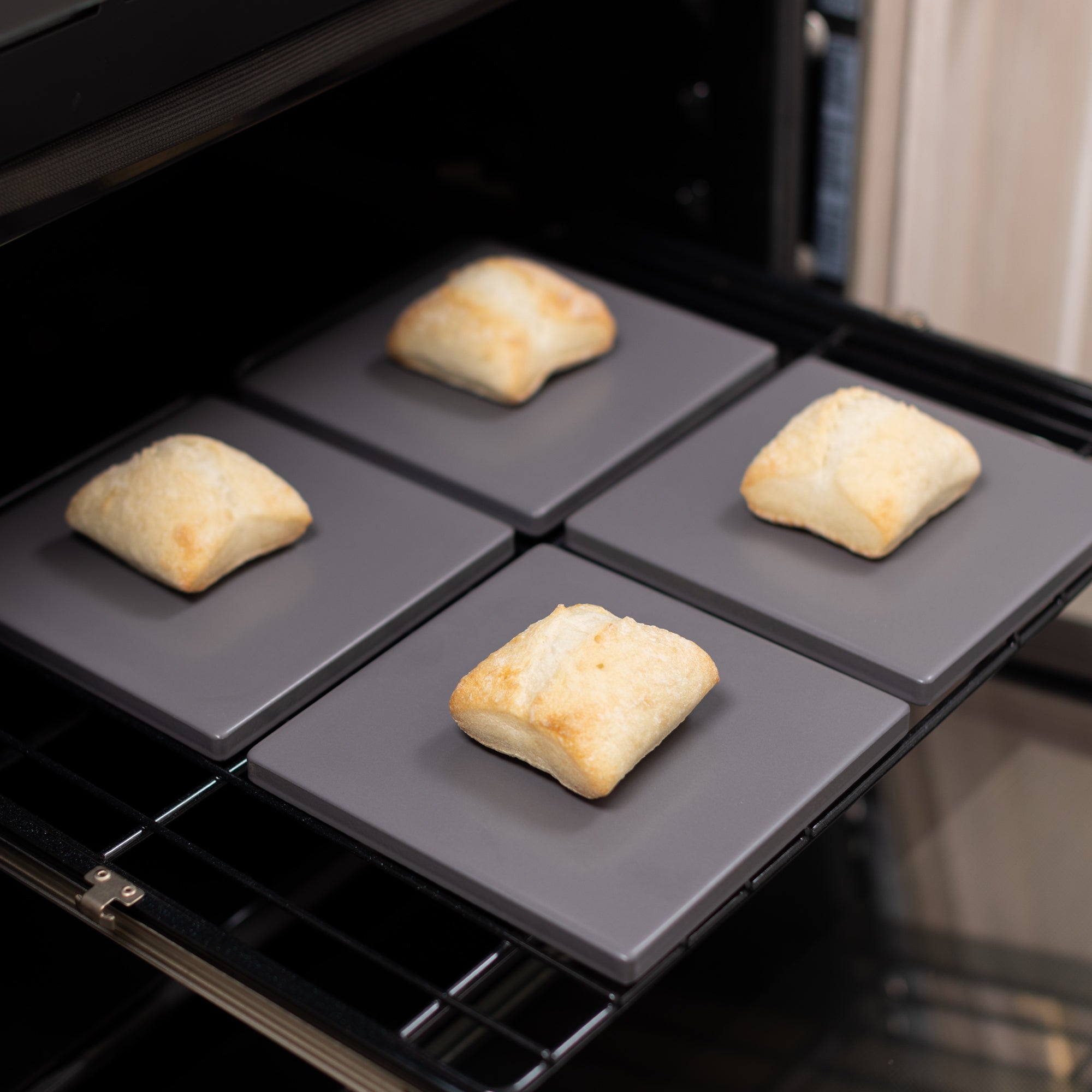 Premium 4-Piece Glazed Cordierite Square Pizza Stone Set - 7.5x7.5 Inch Grey Baking Stone for Perfect Homemade Pizza, Bread & Pastry - Ideal for Oven, Grill & Outdoor Cooking