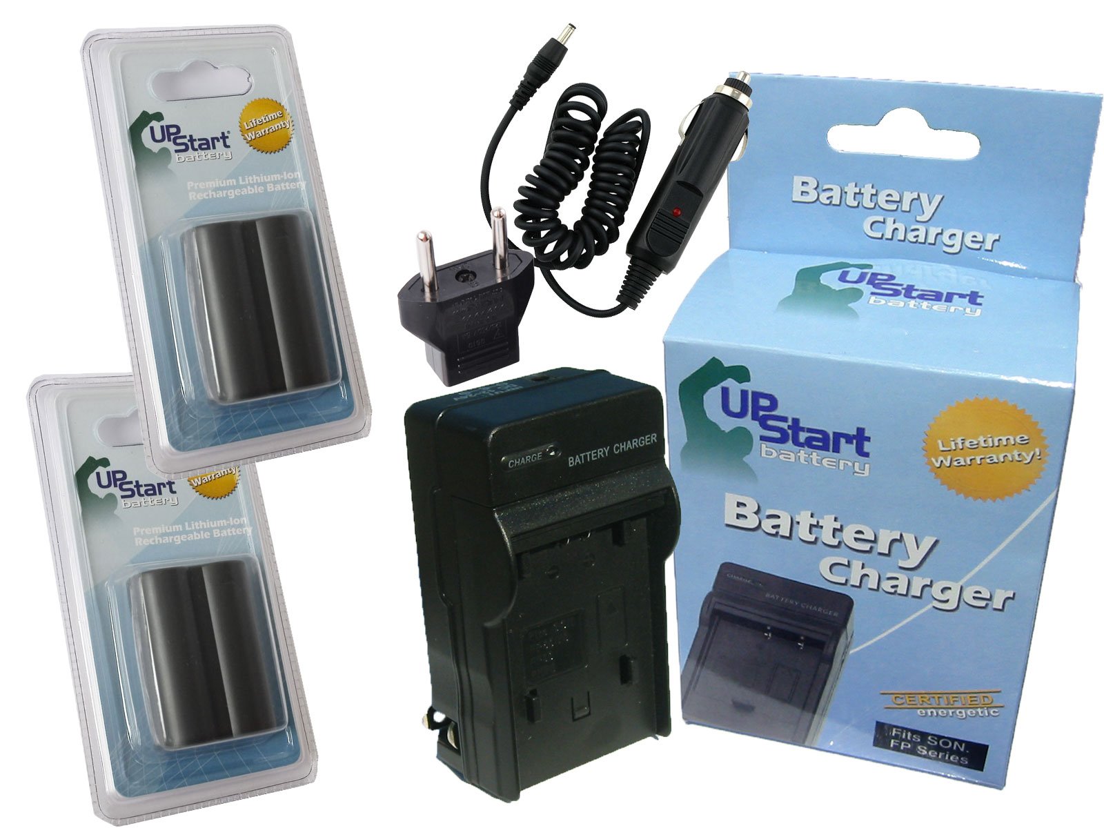 2 Pack MV-300 Replacement Battery & Charger Kit with Car/EU Adapters - 1400mAh 7.4V Li-ion BP-511 Compatible Battery for Canon Digital Cameras - Perfect for Travel, Photography & Backup Power