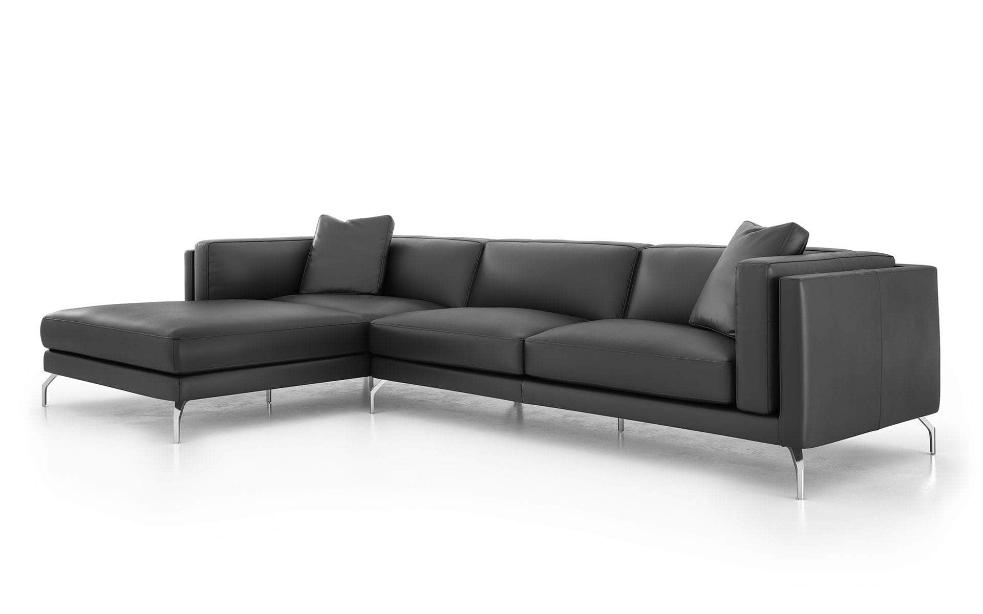 Premium Reade Left Facing Sectional Sofa - Graphite Semi-Aniline Top Grain Brazilian Leather for Living Room, Lounge & Home Theater Comfort