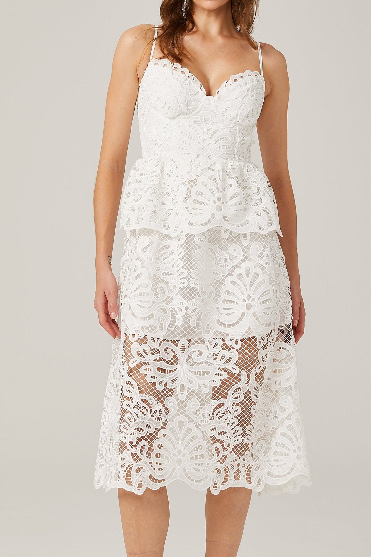 Elegant Austen Guipure Lace Midi Dress for Women - Perfect for Weddings, Parties & Special Occasions