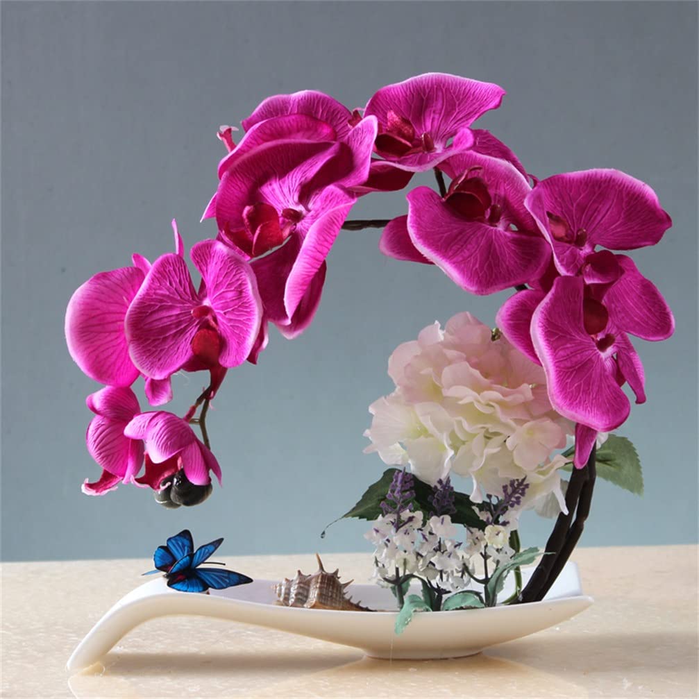 Premium Artificial Orchid Flowers - Faux Phalaenopsis Silk Flowers in Ceramic Pot, Purple Fake Floral Arrangement for Home Decor, Office, Wedding Centerpiece & Table Decorations - Perfect for Living Room, Bedroom, Dining Table & Event Decor