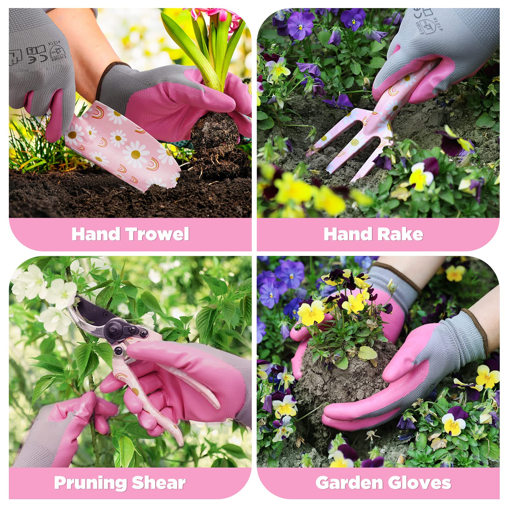 WORKPRO 5-Piece Heavy Duty Aluminum Gardening Tool Set with Storage Bag - Ergonomic Garden Tools for Planting, Weeding & Landscaping - Perfect Gardening Gifts for Women (Pink) - Ideal for Home Gardens, Flower Beds & Outdoor Yard Work