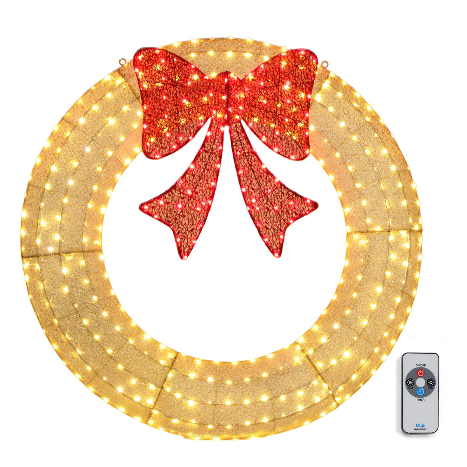 VINGLI 48 Inch Pre-lit Large Christmas Wreath with 315 LED Lights - Outdoor Holiday Decor with Red Bow, Timer & Remote Control for Garage, Windows, Front Door - Perfect for Christmas Party, Home Decor & Festive Season Celebrations