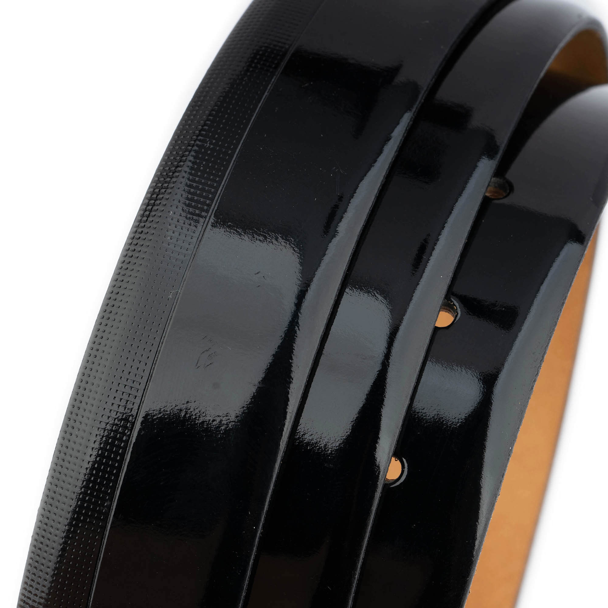 Premium Men's Black Patent Leather Belt with Dotted Line Design - 3.5 cm Width - Formal & Business Attire Accessory for Office, Weddings & Special Occasions