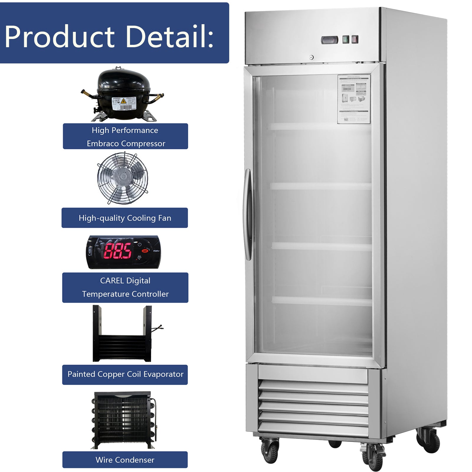 27'W Commercial Refrigerator Freezer - Stainless Steel Construction with Fan Cooling System - Ideal for Restaurants, Grocery Stores & Commercial Kitchens