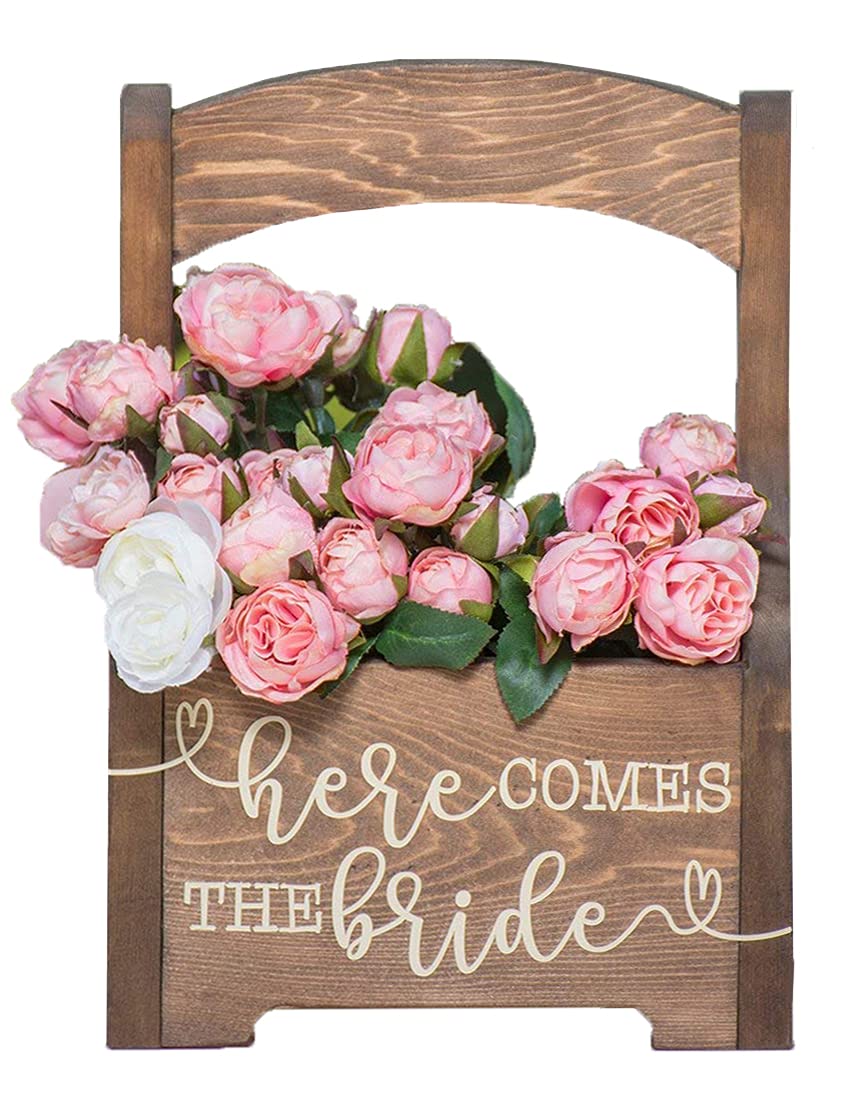 Handmade Rustic Wooden Flower Girl Basket - Perfect for Wedding, Here Comes the Bride Ceremony - Ideal for Boho, Vintage & Country Weddings
