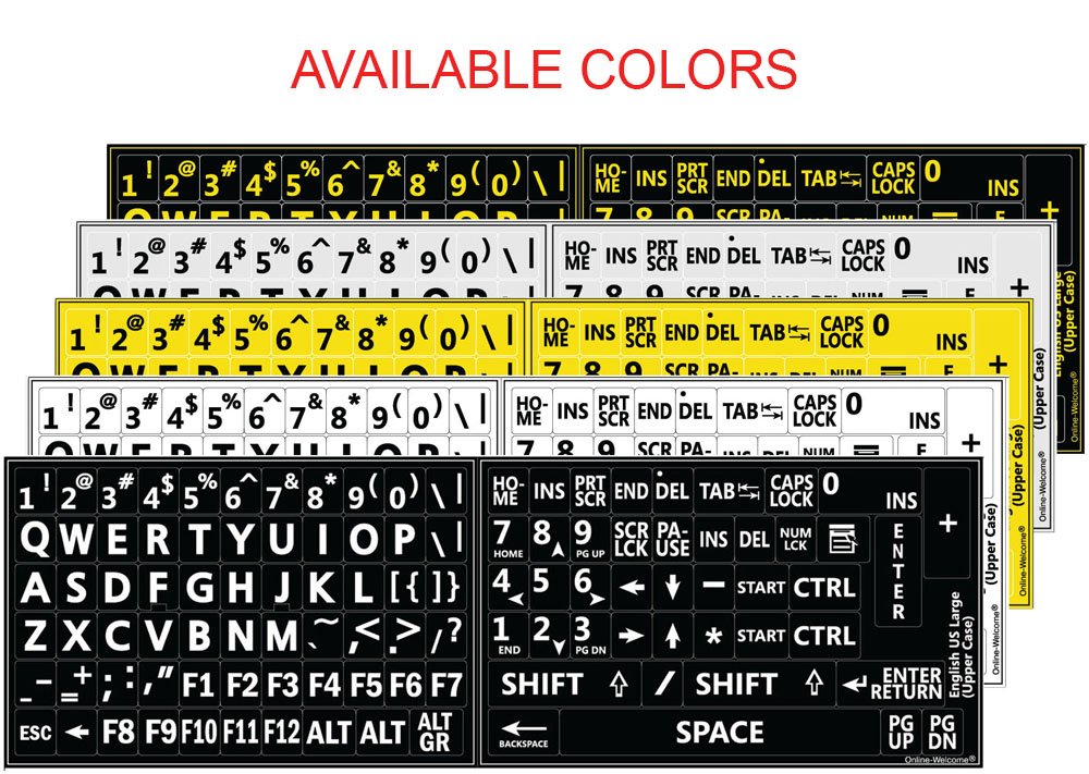 English US Large Lettering (Upper CASE) Keyboard Stickers - Non-Transparent Black Background for PC, Laptop & Computer Keyboards | Perfect for Typing, Coding & Office Work