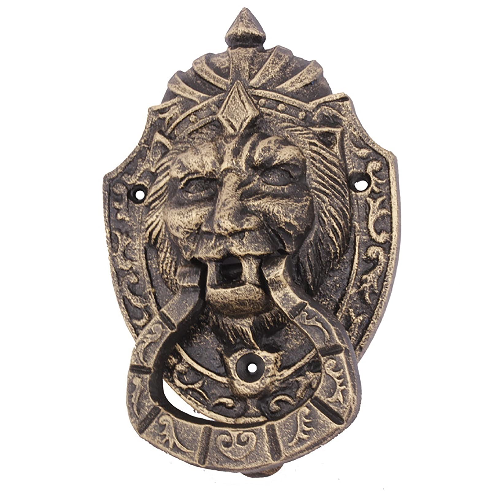 Vintage Bronze Lion Head Door Knocker - Cast Iron Front Gate Knocker with Screw Fittings for Outdoor, Porch, Wall & Corridor Decoration - Classic Entryway Hardware for Victorian Homes & Garden Gates