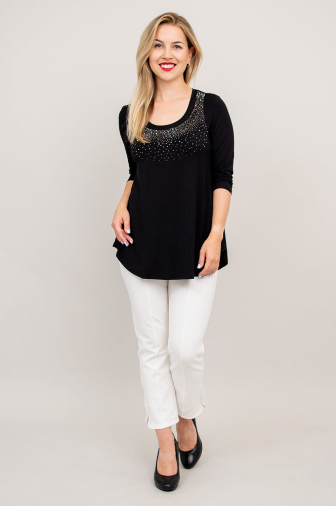 Jazz 3/4 Sleeve Top for Women - Black Diamond Print Bamboo Fabric - Perfect for Dance Classes & Casual Wear