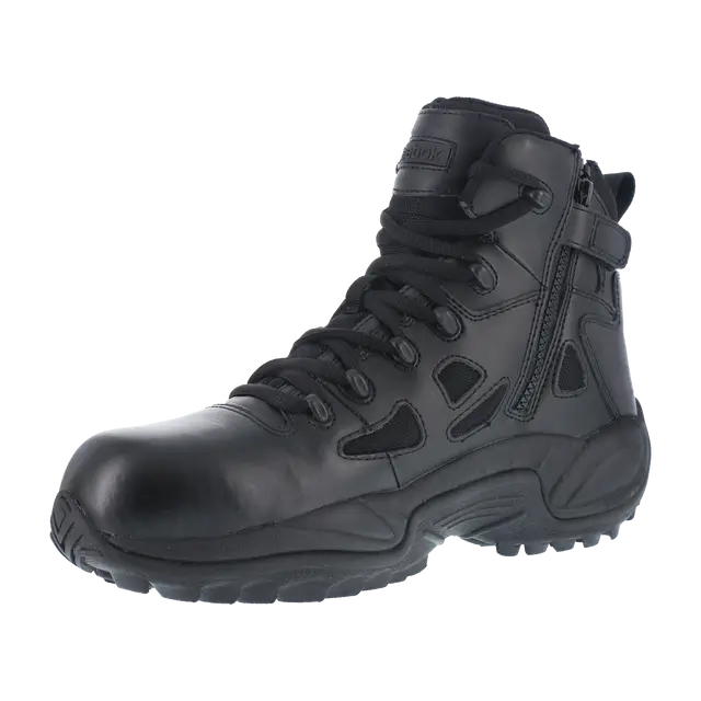 RB 6-Inch Composite Toe Side Zip Tactical Work Boots - Black | Lightweight & Durable Safety Shoes for Construction, Security & Outdoor Work