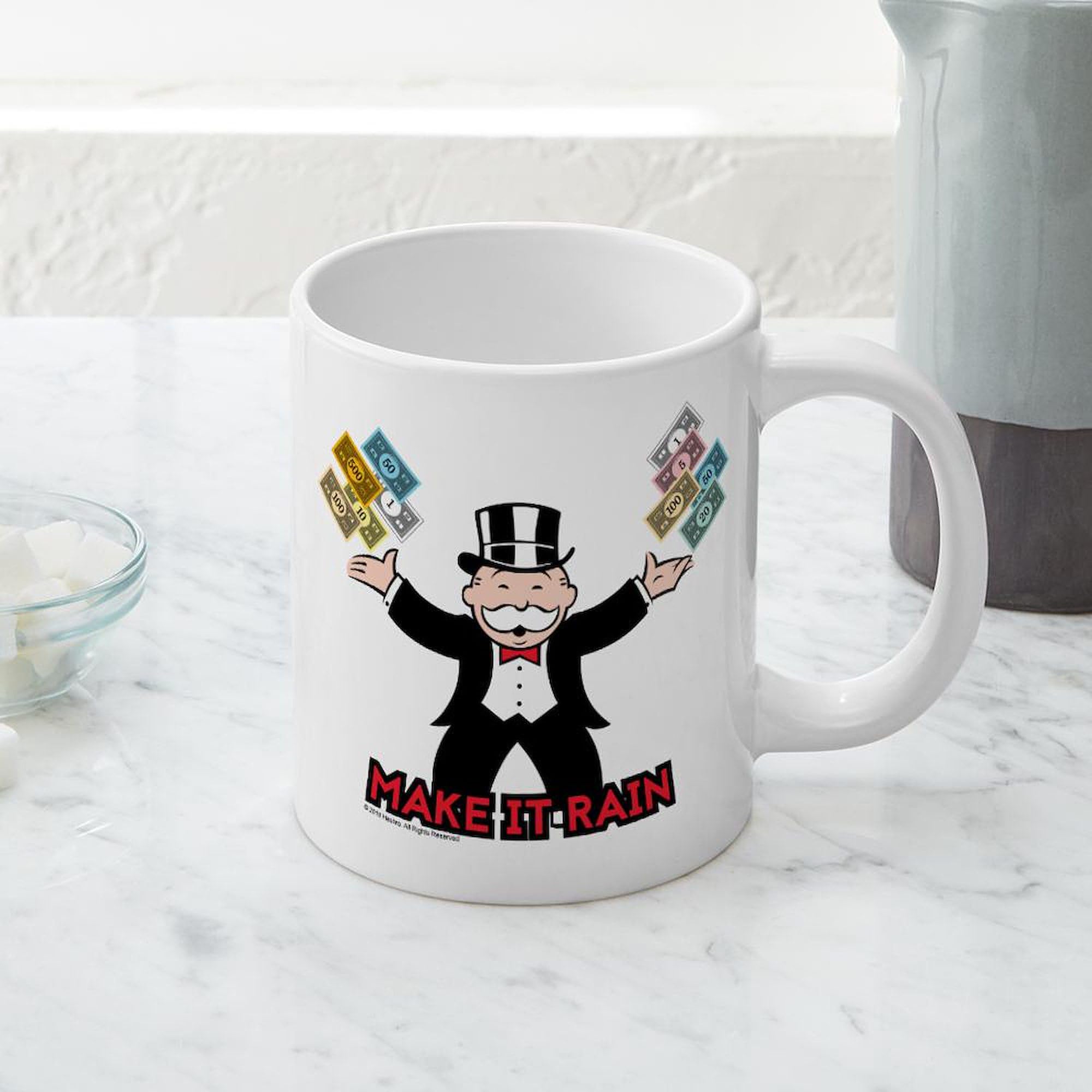 Monopoly Make It Rain 20 oz Ceramic Coffee Mega Mug - Large Insulated Coffee Cup for Office, Home & Gifts - Funny Board Game Themed Drinkware