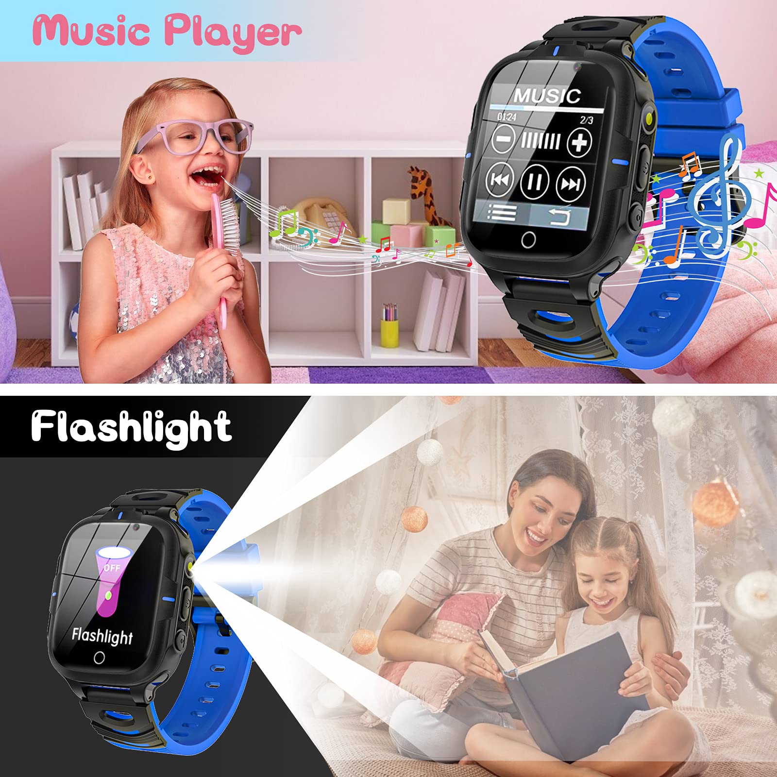 ELEJAFE Kids Smart Watch for Boys & Girls - Waterproof GPS Tracker, 24 Games, Dual Cameras, MP3 Player, Flashlight - Perfect Birthday Gift for Ages 3-12 | Ideal for School, Outdoor Play & Parental Monitoring