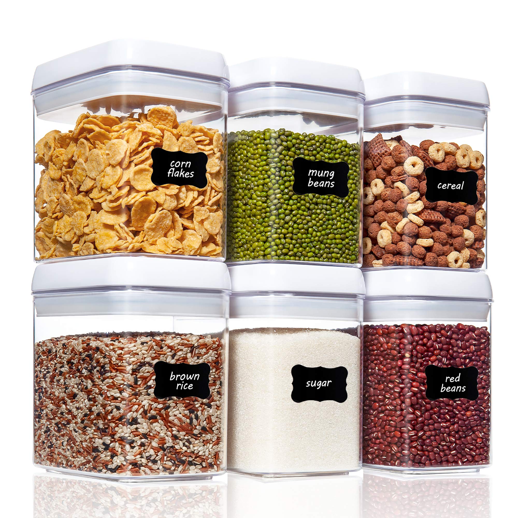 Vtopmart 6-Piece Airtight Food Storage Containers Set - BPA-Free Plastic Kitchen Organization with Secure Locking Lids & 24 Labels - Perfect for Pantry, Meal Prep, Leftovers & Dry Food Storage
