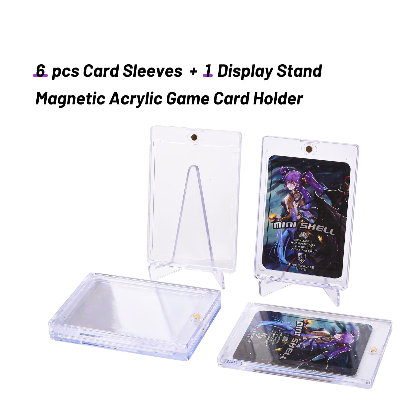 35 PT Strong Magnetic Card Sleeves - 6 Card Brick + 1 Display Stand - Clear Soft Pro Card Holder for Standard Trading Cards & Sports Cards - Perfect for Collectors, Gaming, and Display