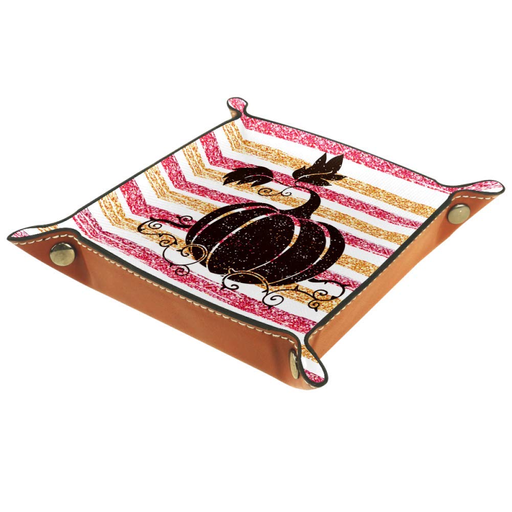 Serenasyoung Striped Glitter Pumpkin Desktop Organizer Tray - Halloween Decor, Jewelry Storage, Vanity Tray for Dresser, Bedside & Office Use - Perfect for Coins, Keys & Small Accessories