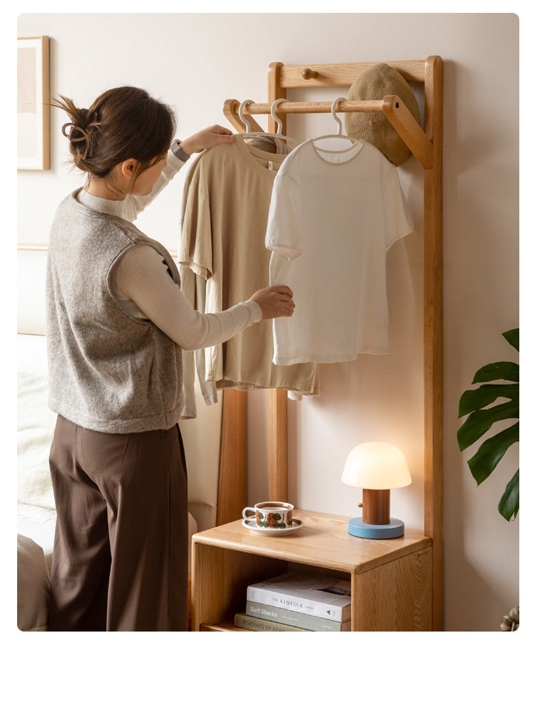 Nordic Solid Wood Clothes Rack - Oak & Birch Floor Storage Organizer for Bedroom, Closet, and Entryway