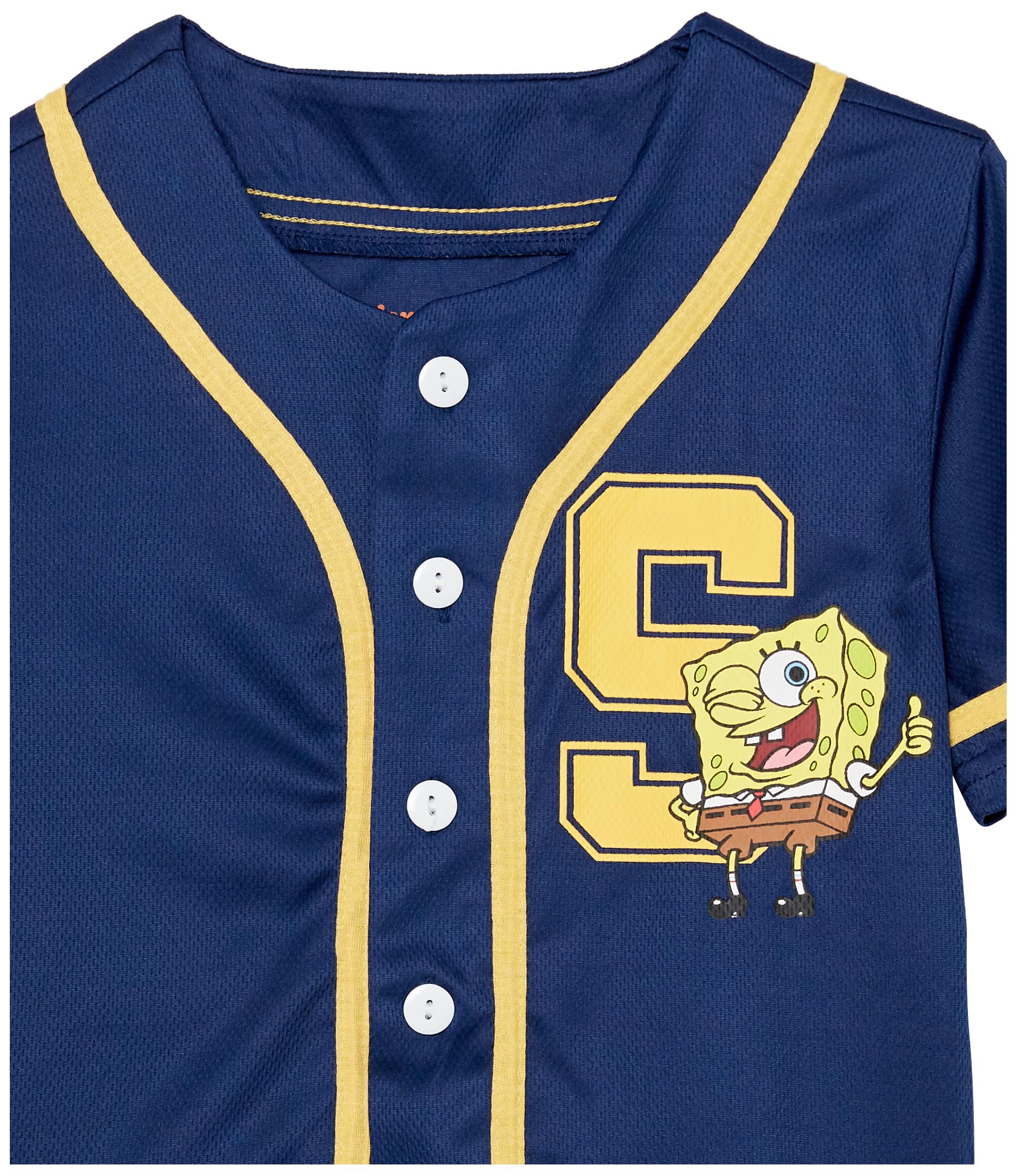 SpongeBob SquarePants Boys Baseball Jersey - Classic Mesh Button Down Shirt for Kids | Nickelodeon Cartoon Character Costume & Casual Wear | Perfect for Halloween, Cosplay, Birthday Parties and Sports Events