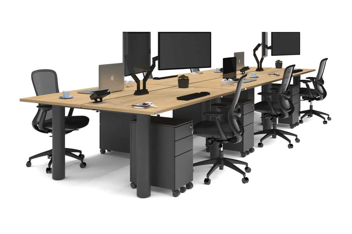 Quadro Cylinder Leg 6-Person Office Workstation Desk [1600L x 700W] - Modern Collaborative Workspace Solution for Team Meetings & Office Productivity