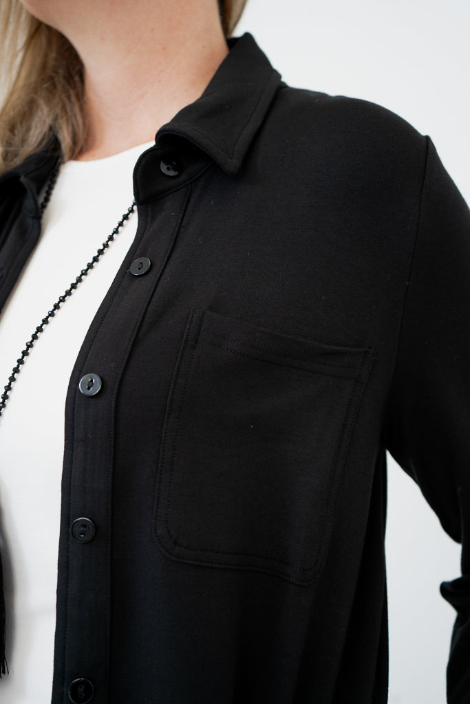 Lois Duster Coat - Black Bamboo Fabric - Stylish Outerwear for Women - Perfect for Fall Fashion & Casual Outings