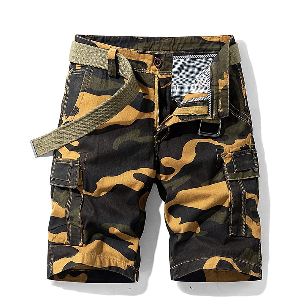 Men's Army Green Camouflage Cargo Shorts - Summer Cotton Casual Loose Jogger Shorts for Outdoor Hiking, Camping & Streetwear (Color A, Size 38)