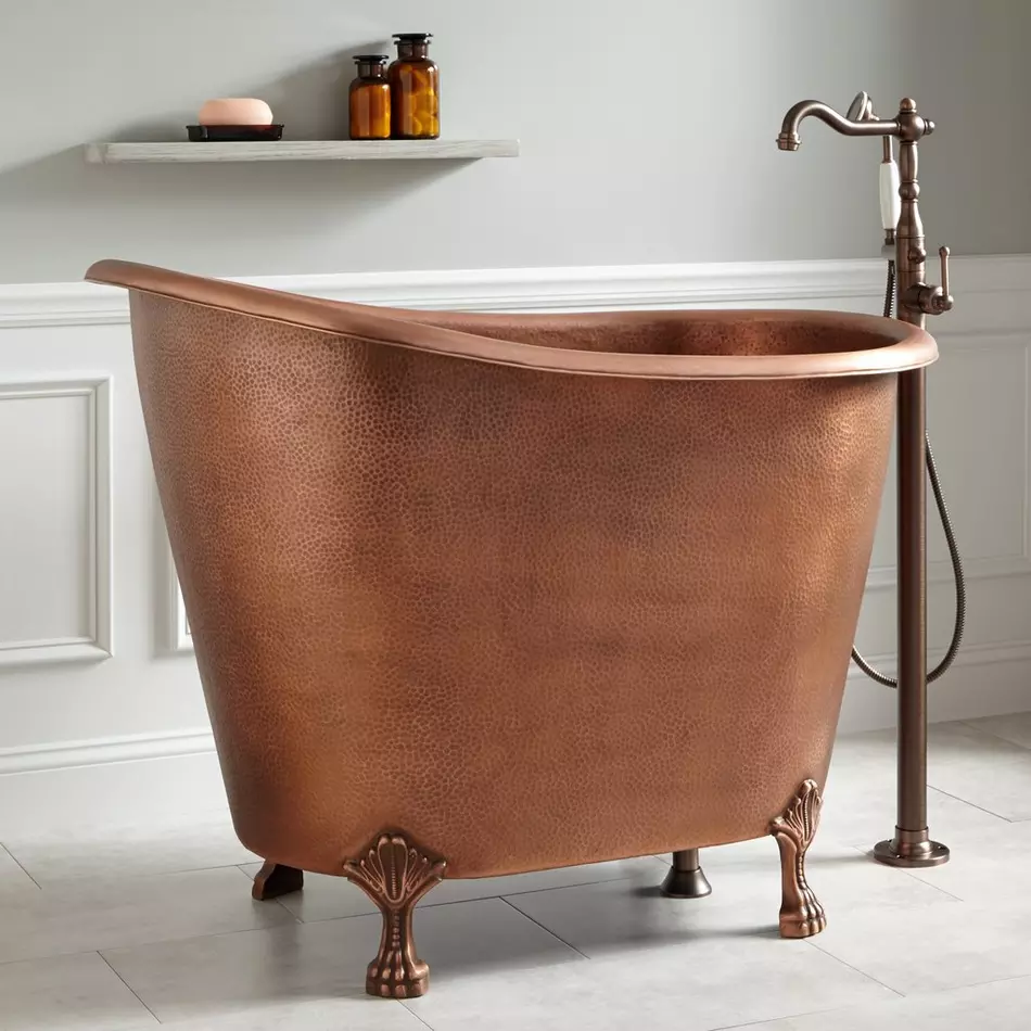 Custom SINDA Handcrafted Hammered Double Slipper Clawfoot Copper Bathtub SCB S9 - Vintage Freestanding Soaking Tub for Luxury Bathroom & Spa Retreat
