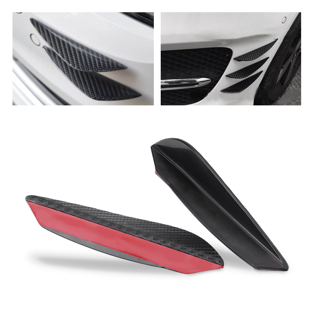 Universal ABS Carbon Fiber Front Bumper Lip Spoiler Kit - 4Pcs Car Bumper Fins & Canards Trim for Enhanced Aerodynamics - Perfect for Sports Cars, Tuner Vehicles & Performance Upgrades