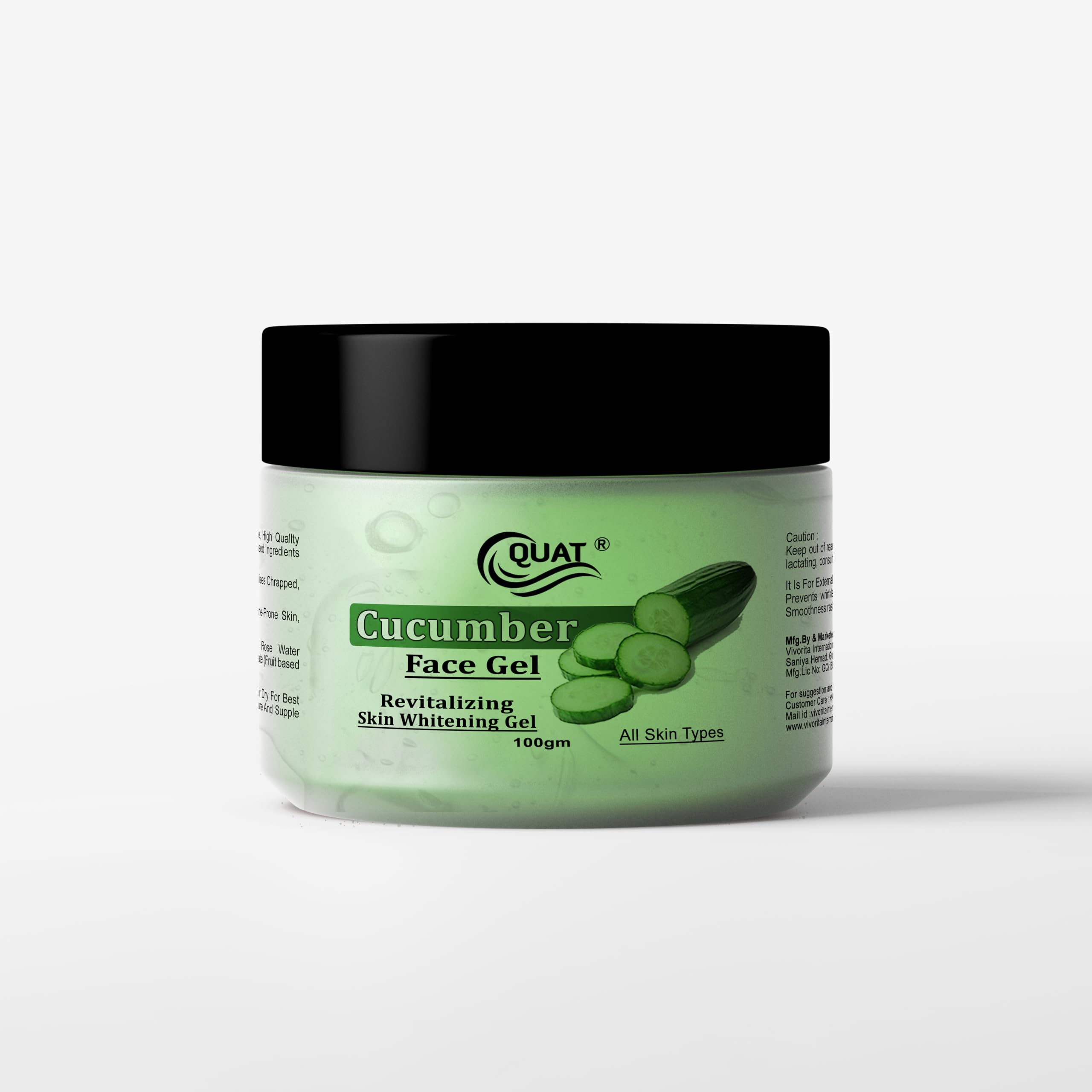 Quat Face Gel for Glowing Skin - Hydrating Cucumber Gel for Women & Men | Daily Skincare Routine, Morning & Night Moisturizer