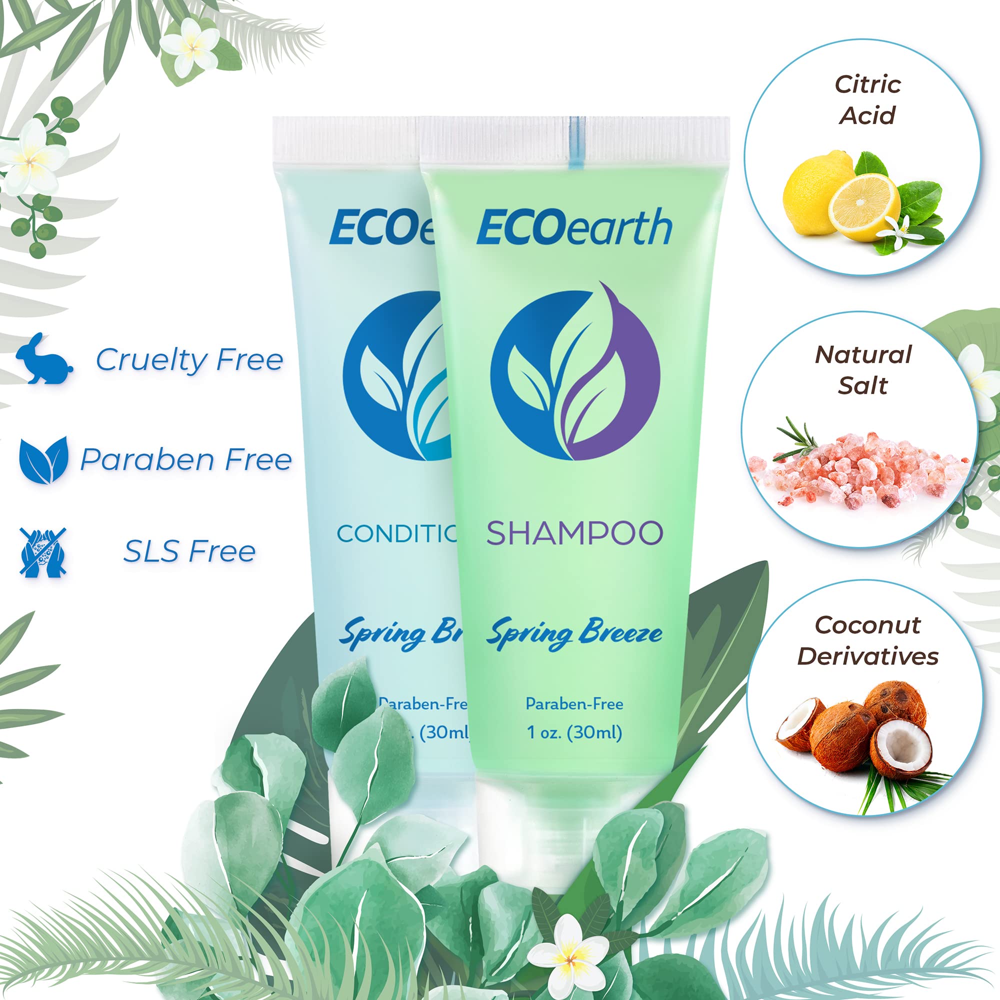 EcoEarth Travel Shampoo and Conditioner Set - 1 fl oz (100 Pack) - Spring Breeze Scent - Bulk Hotel Toiletries for Guests - Refreshing & Revitalizing Hair Care - Perfect for Hotels, Spas, Travel & Hospitality Gifts