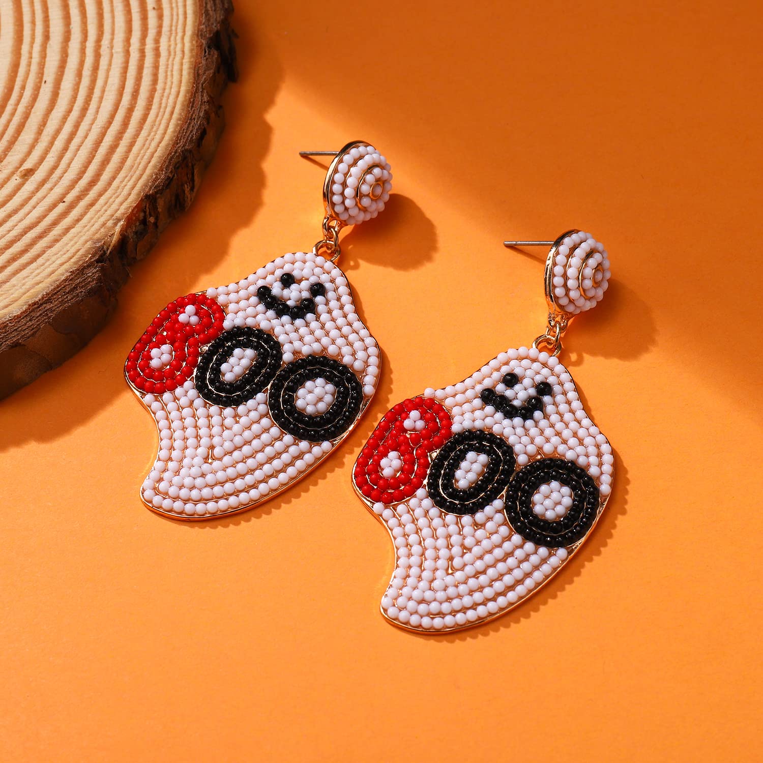 Halloween Ghost Beaded Earrings for Women | Candy Corn Drop Dangle Earrings | Handmade Trick or Treat Jewelry | Spooky Boo Studs | Costume Party Accessories | Perfect for Halloween Parties, Cosplay & Themed Events