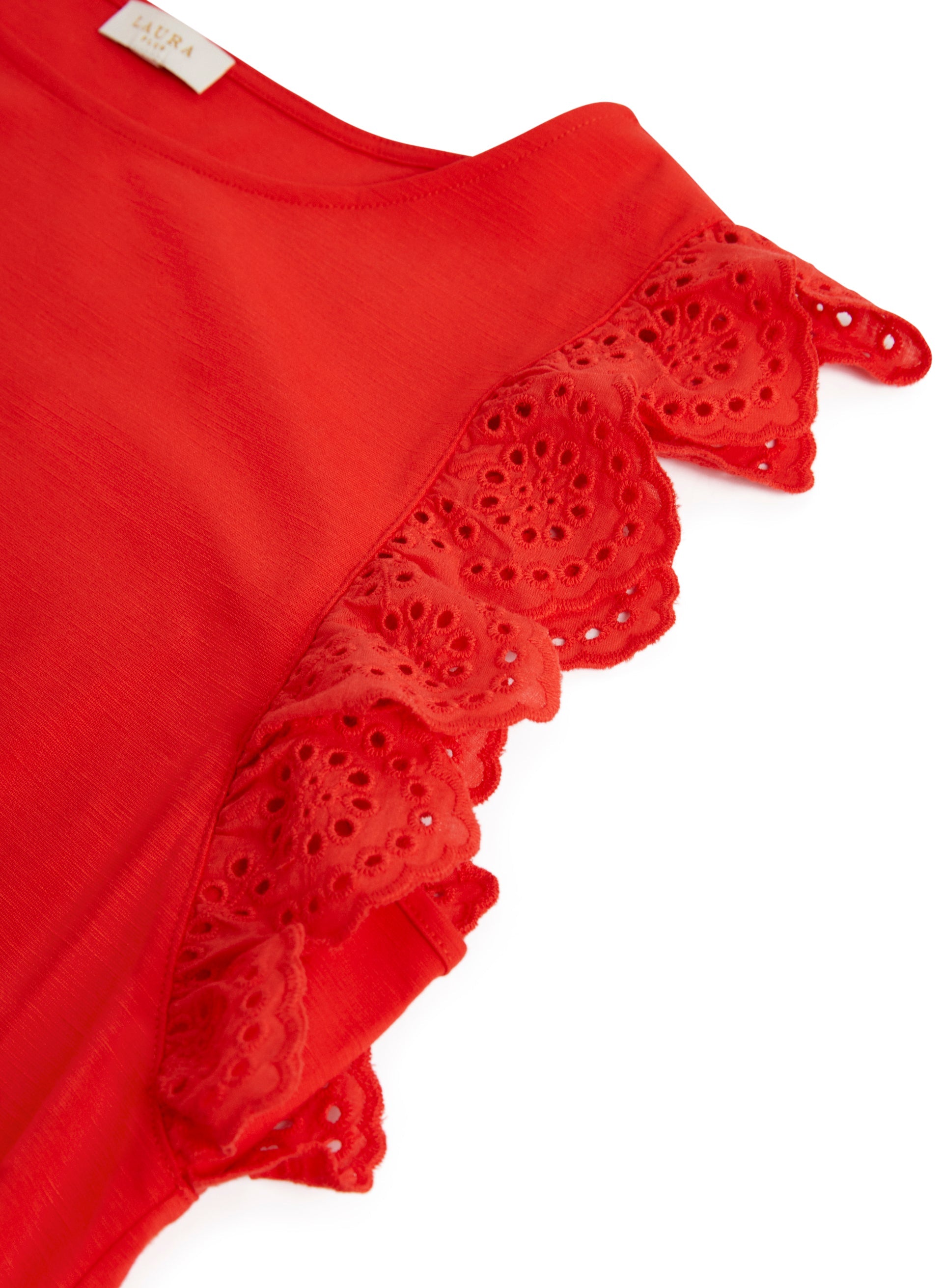 Eyelet Cap Sleeve Tee - Women's Breathable Summer Top with Lace Trim | Perfect for Casual Outfits, Beach Wear & Date Nights