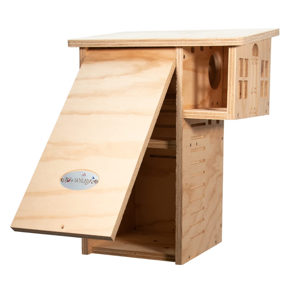 JCs Wildlife Plywood Squirrel House - Natural Wooden Outdoor Squirrel Nesting Box for Backyard, Garden & Trees - Perfect for Wildlife Observation & Squirrel Shelter