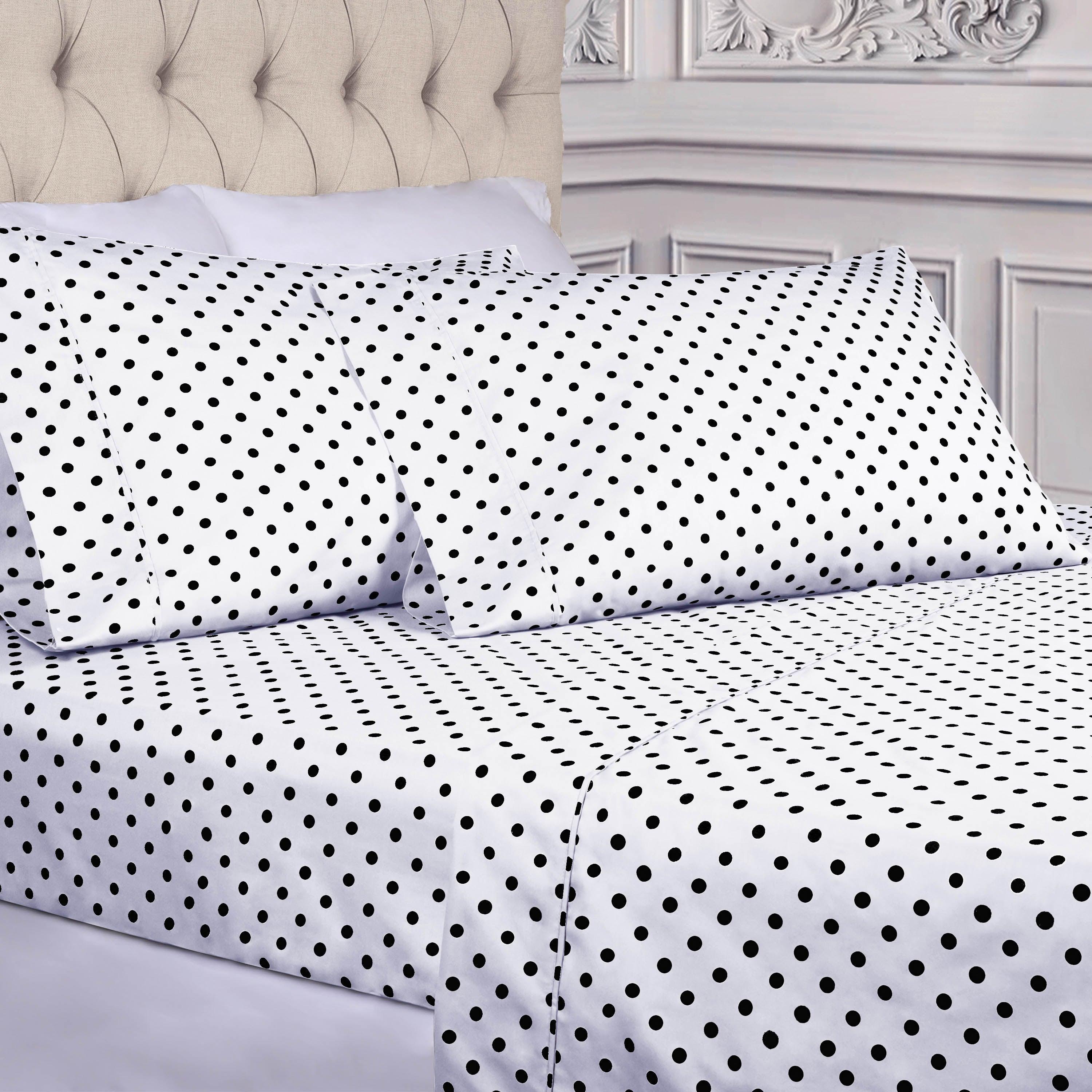 Polka Dot 600 Thread Count Cotton Blend Deep Pocket Sheet Set - Queen Size Bed Sheets for Comfortable Sleep - Perfect for Master Bedroom, Guest Room & Dorm