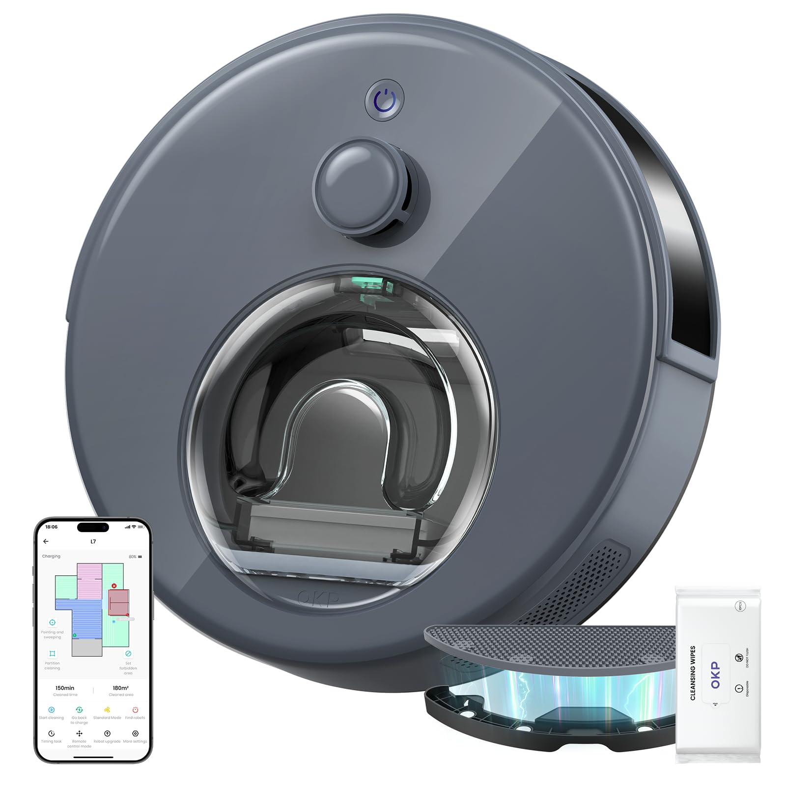 OKP L7 Robot Vacuum and Mop Combo - 6000Pa Strong Suction, LiDAR Navigation & 3D Mapping for Hard Floors & Pet Hair - Smart No-Go Zones, WiFi/App/Alexa Control - Perfect for Daily Cleaning, Pet Owners & Smart Homes