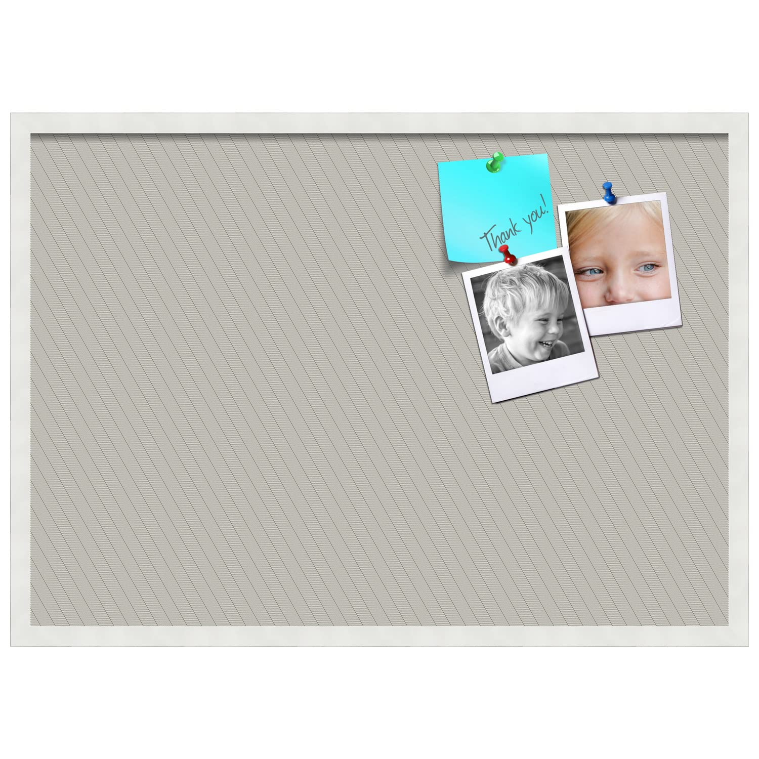 PinPix 34x24 Inch Cork Bulletin Board with Lux Stripes Pewter Design & Satin White Frame - Stylish Wall Organizer for Home Office, School Classroom, Dorm Room Decor - Perfect for Notes, Photos, Reminders & Inspirational Displays (PinPix-1671)