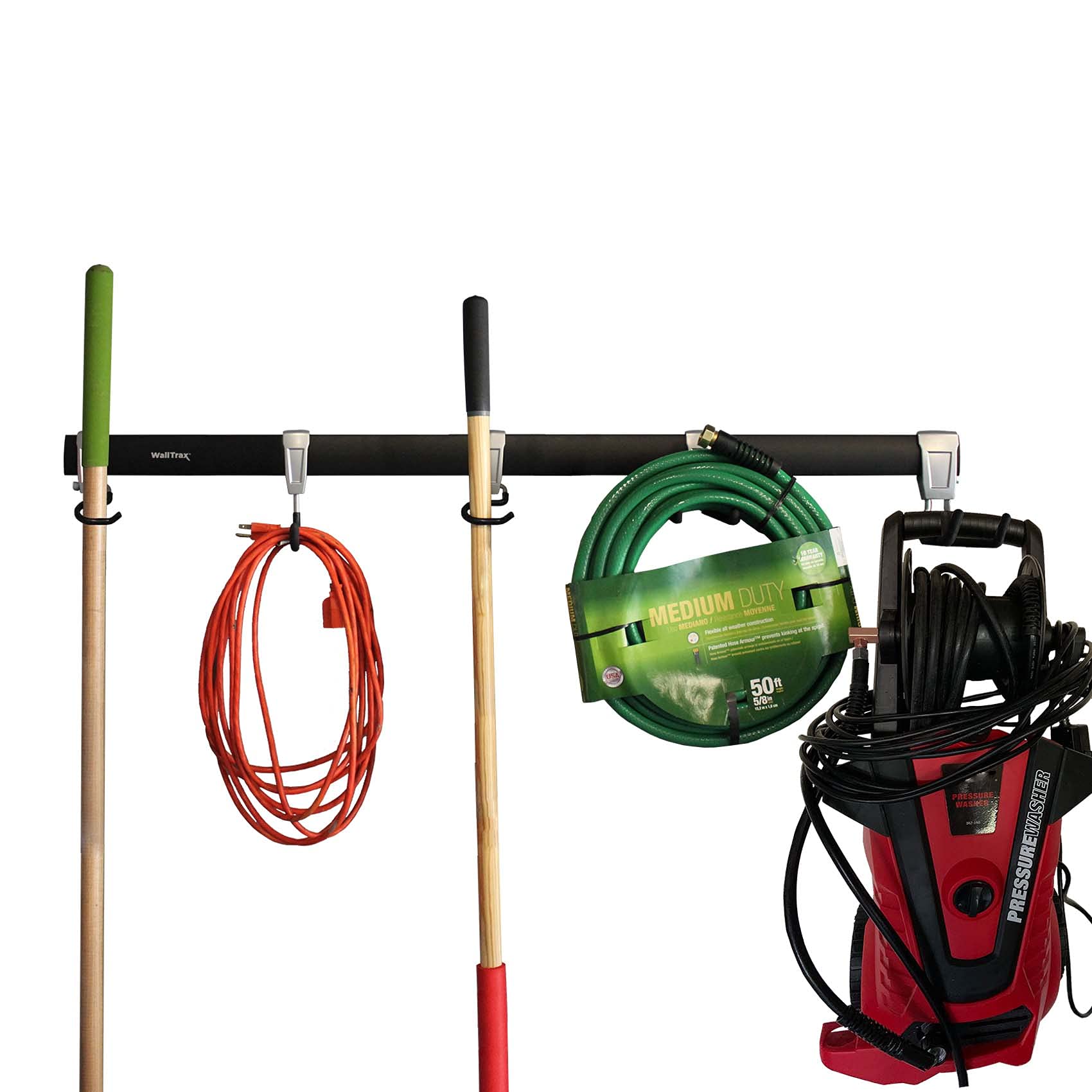 SafeRracks Wall Mounted Sports Gear Organizer - Heavy Duty Utility Storage Rack with 5 Hooks for Bikes, Skateboards & Outdoor Equipment | Perfect for Garage, Basement & Shed Organization