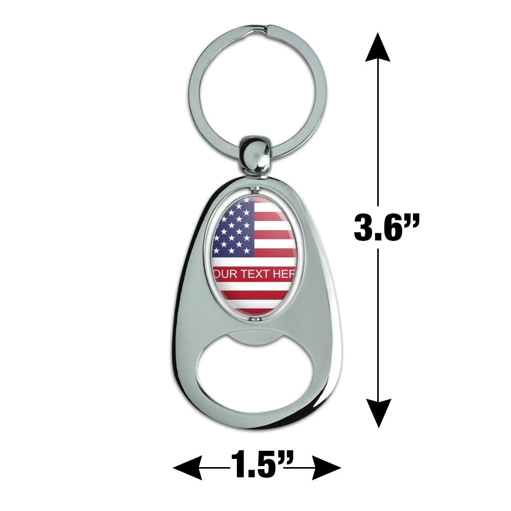 Custom USA Flag Personalized Chrome Metal Spinning Oval Keychain Bottle Opener - American Patriotic Gift for Men, Women, Camping, Tailgating & Home Decor