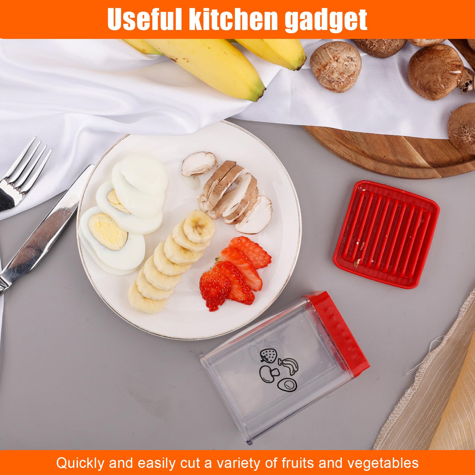 Stainless Steel Fruit & Vegetable Slicer - Handheld Cup Slicer for Strawberries, Bananas & Soft Fruits with Push Plate | Egg Slicer & Kitchen Tool for Quick Meal Prep, Fruit Salads & Healthy Snacks