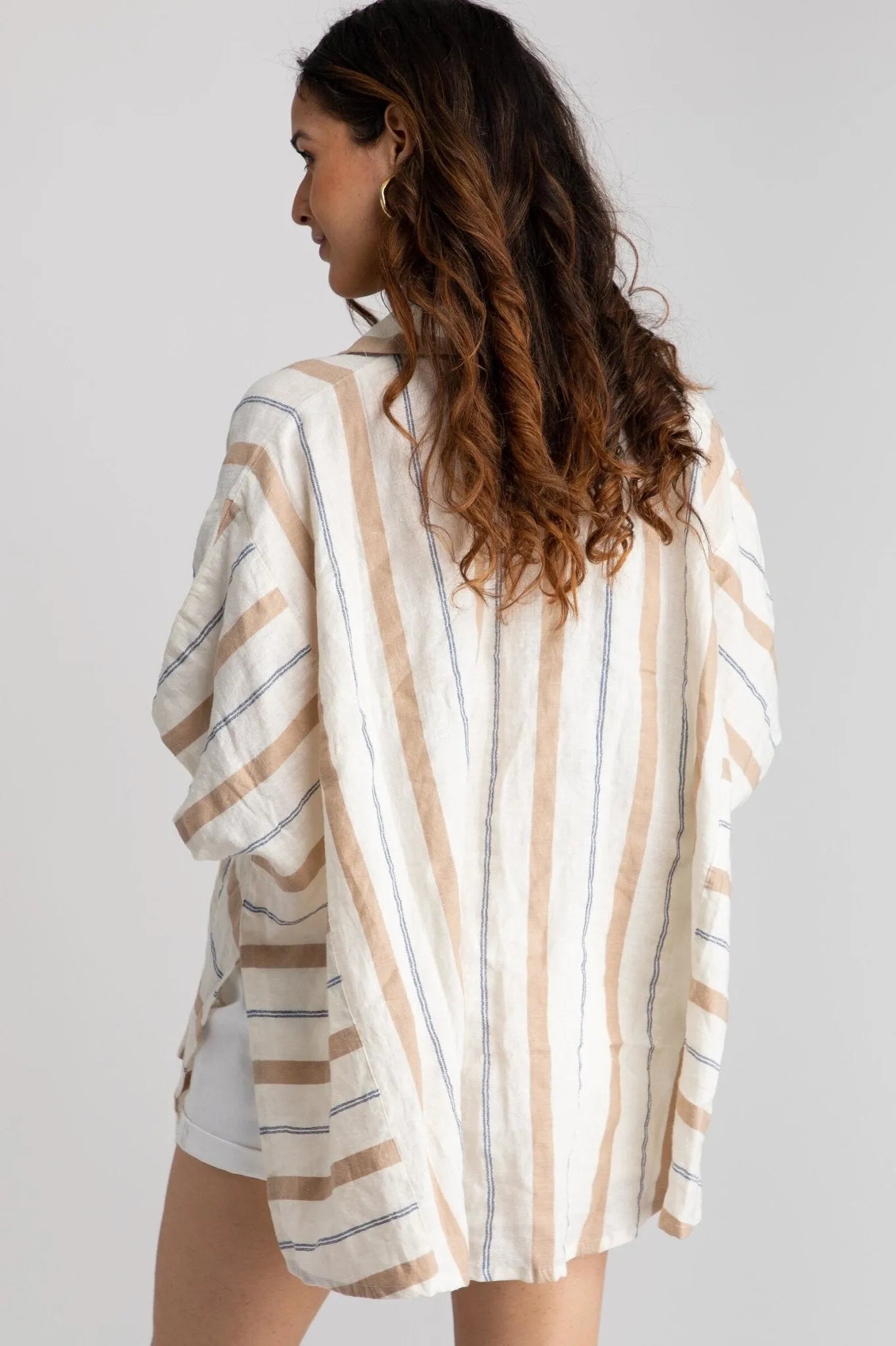Linen Cotton Striped Oversized Shirt for Women - Comfortable Loose Fit Long Sleeve Button Down Top - Perfect for Casual Outfits, Beach Cover-Up, and Summer Layering