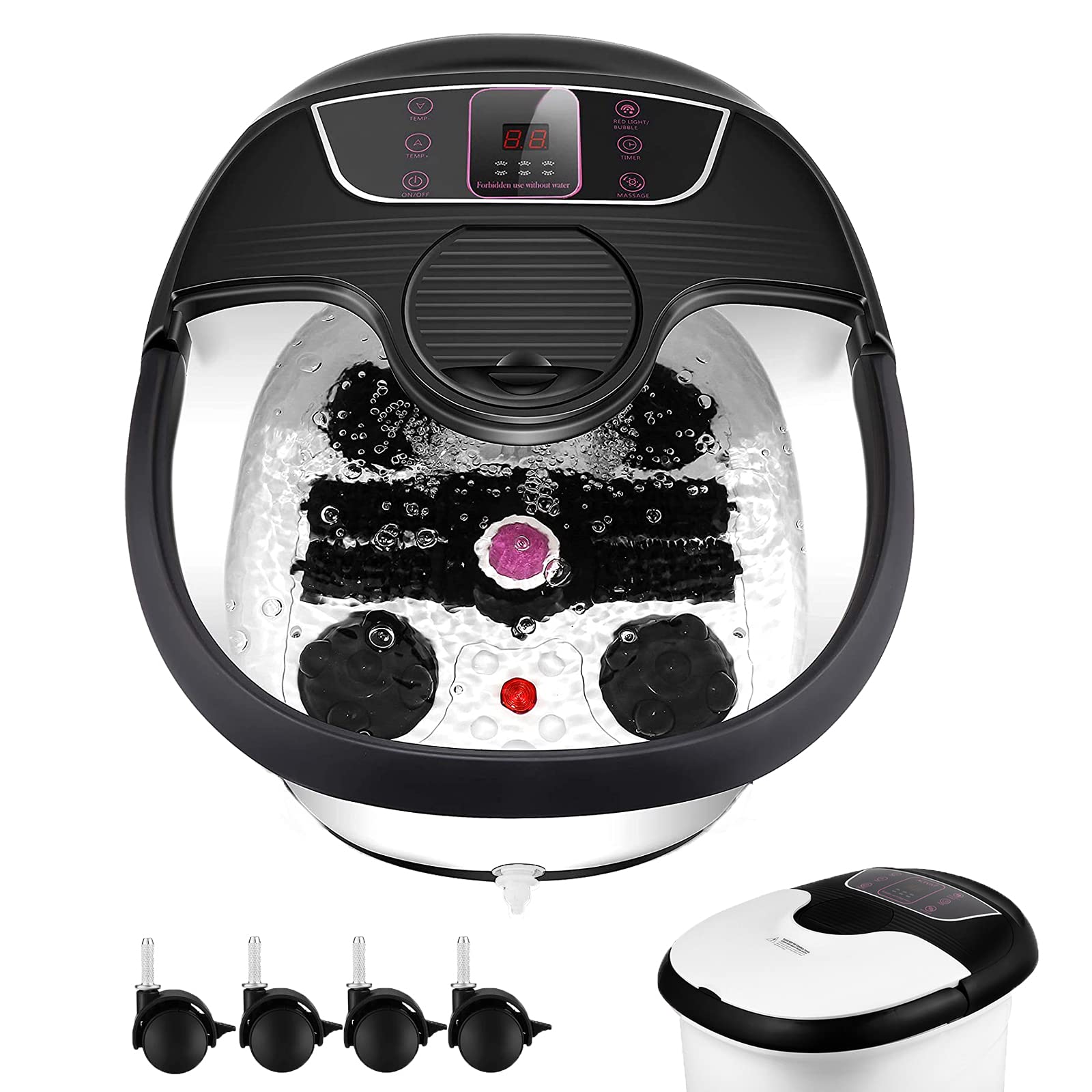 Electric Foot Spa Massager with Heat, Bubble Jets & Red Infrared Light - Adjustable Temperature & Timer, Includes Pumice Stone - Perfect for Home Relaxation, Pedicure & Foot Care Therapy
