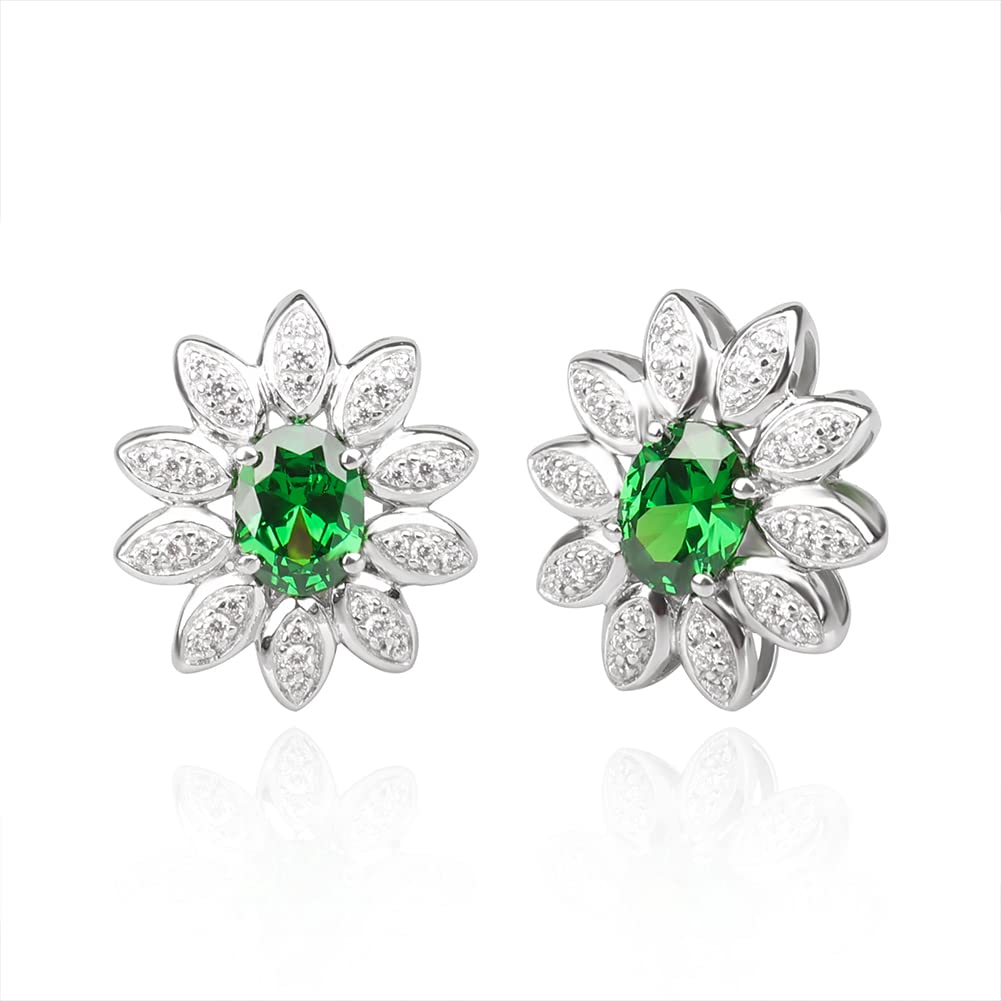 925 Sterling Silver Flower Stud Earrings for Women - Trendy Shiny Cubic Zirconia Earrings - Perfect Gift for Birthday, Anniversary & Valentine's Day - Elegant Everyday & Party Jewelry